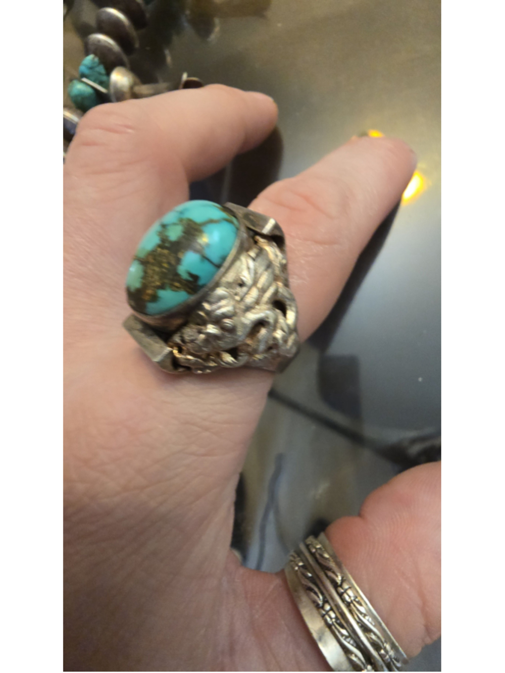 925 Tibetan Turquoise Saddle Ring